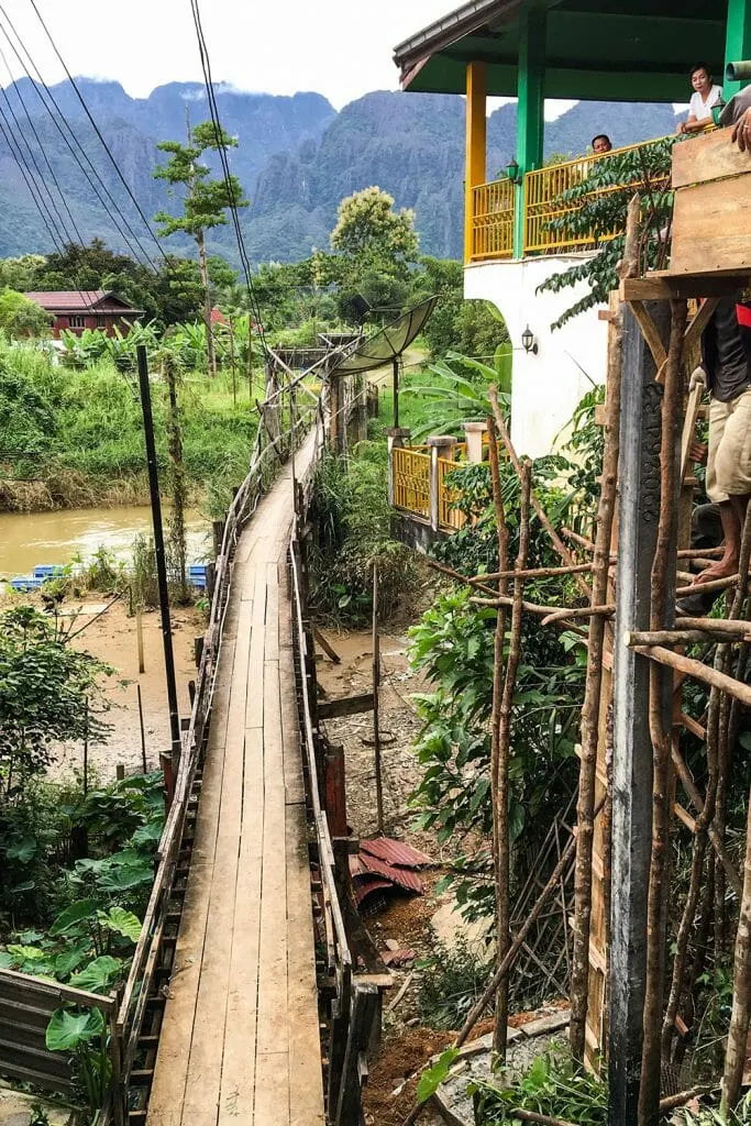Bridge over the river in Vang Vieng, Laos Vang Vieng wooden bridge Laos