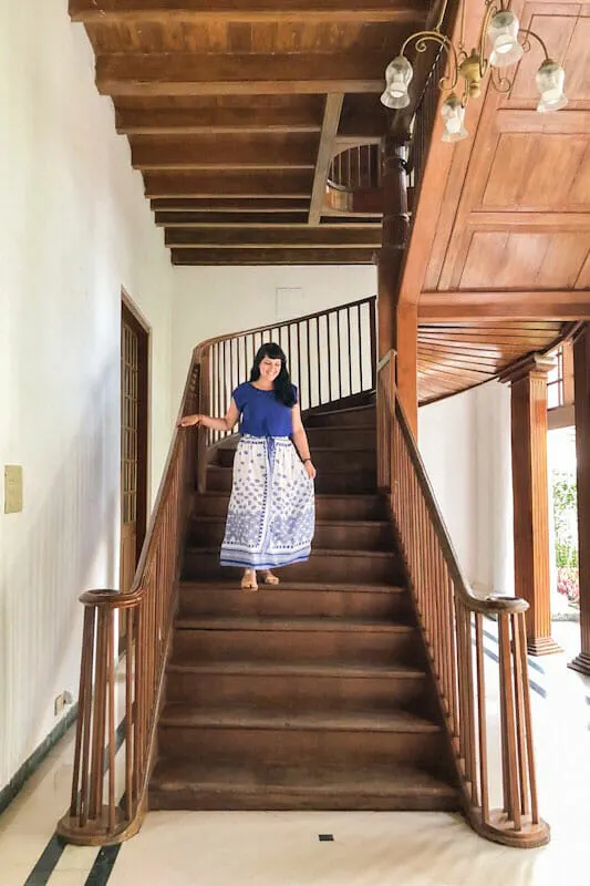 The wooden staircase at Bolgatty Palace in Kochi