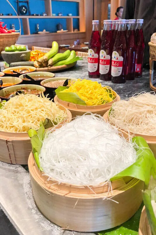 Baskets with different varieties of noodles at the Thai Soul Restaurant at the Grand Hyatt Kochi Bolgatty Hotel