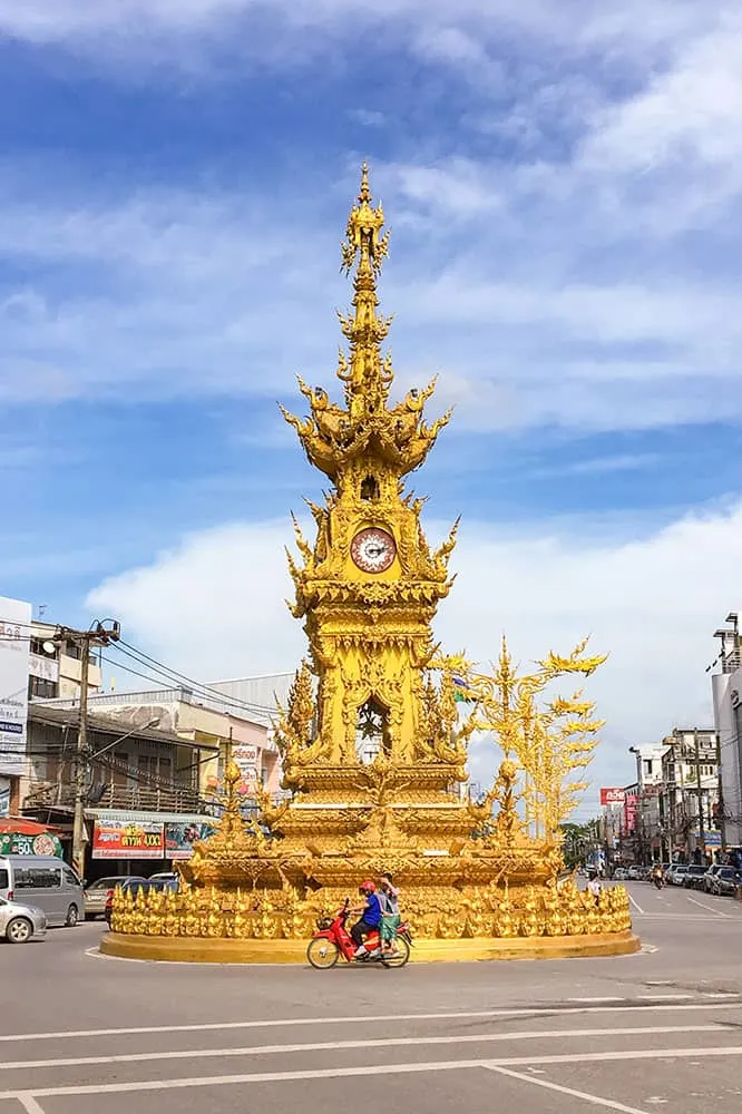 The golden Clock Tower in Chiang Rai city centre, a highlight of this 10 day Thailand tour