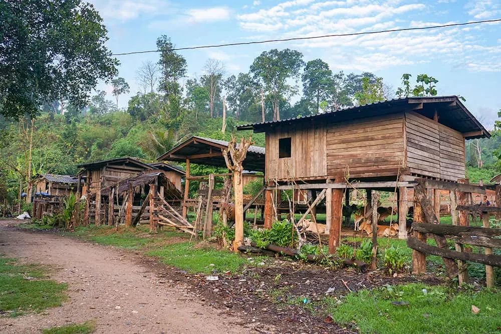 Traditional wooden houses in a hill tribe village near Chiang Rai, Northern Thailand